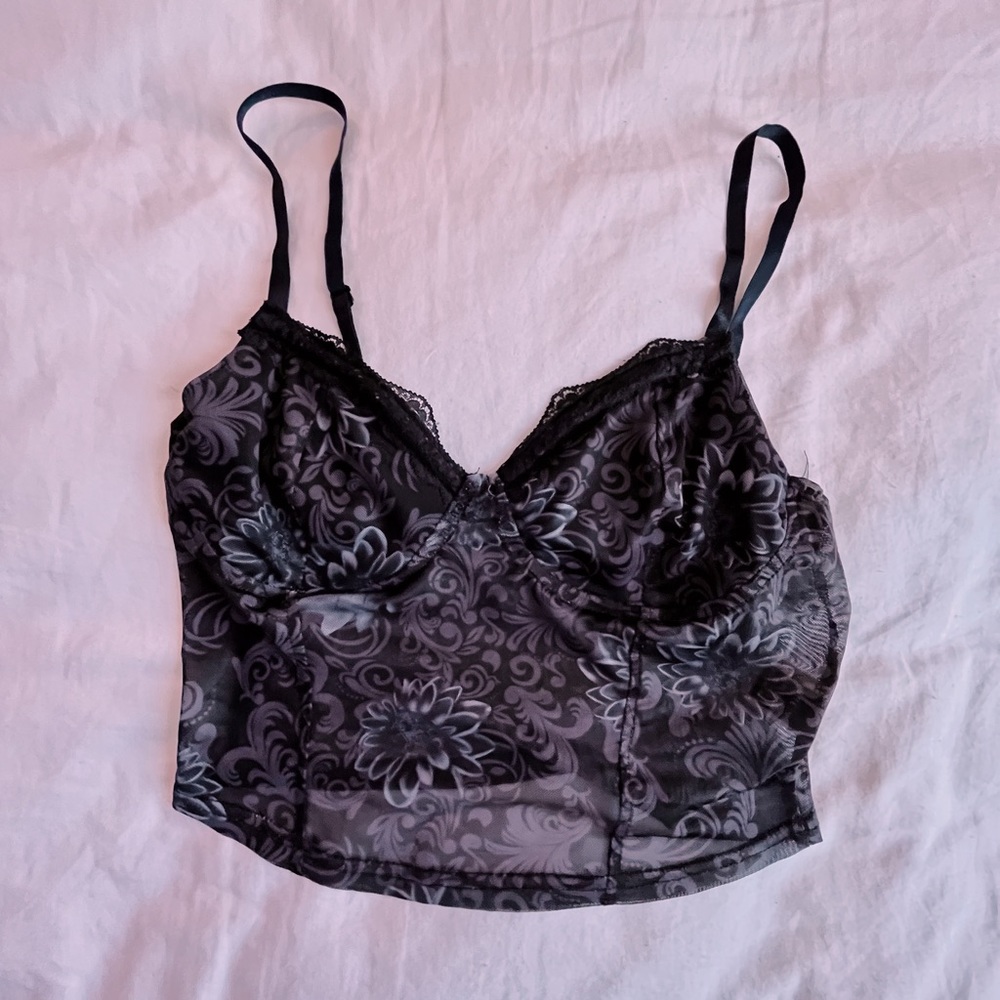SHEIN FLORAL CONTRAST LACE MESH BUSTIER CAMI TOP